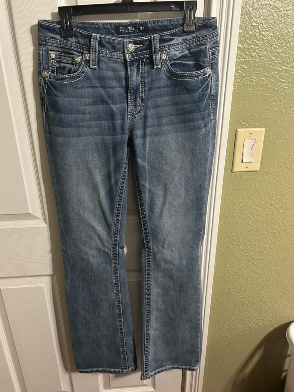 Miss Me Medium Blue Bootcut Jeans with Contrast Stitching